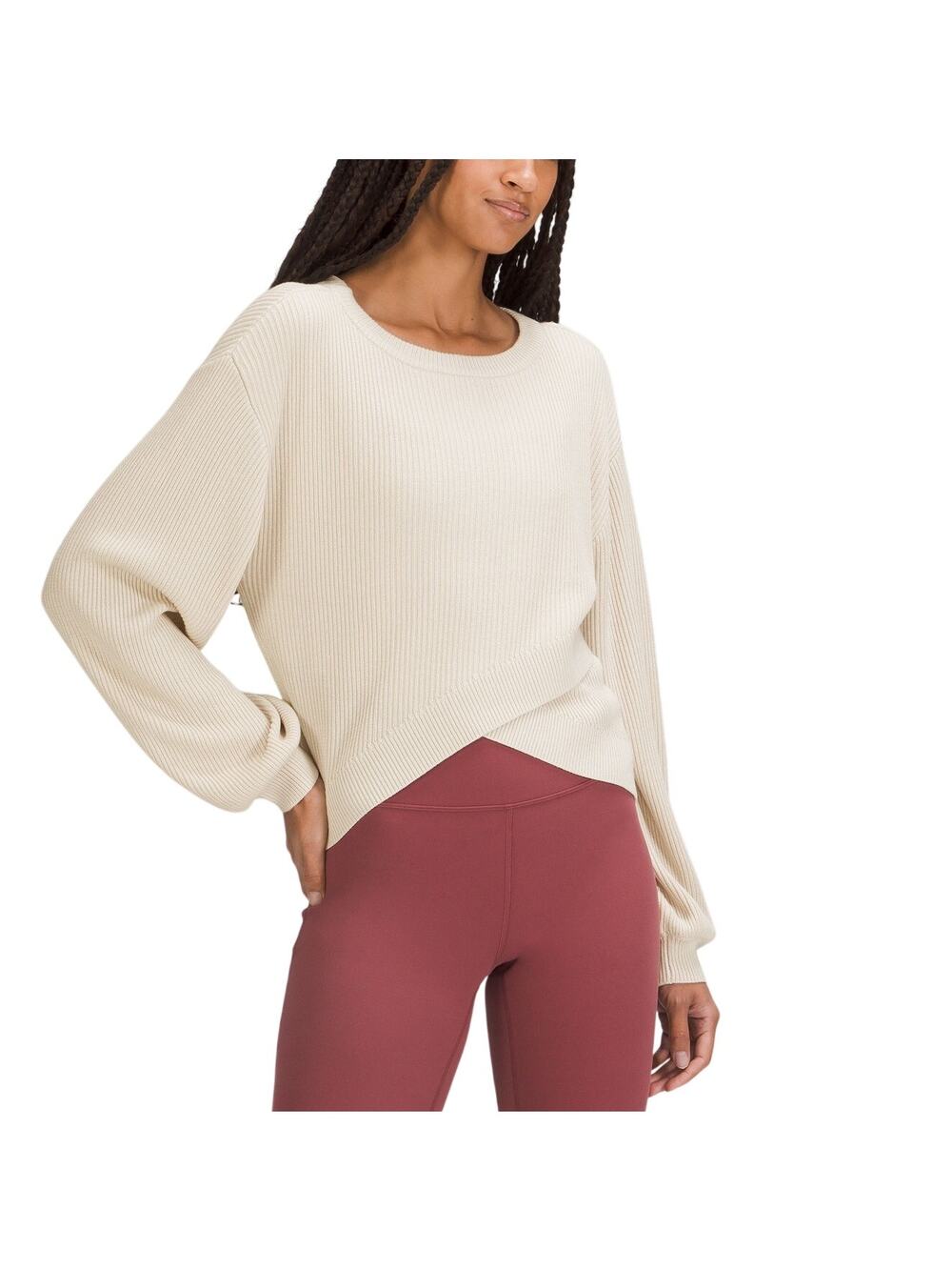 Lululemon Ribbed White Opal Reversible Crossover Sweater Size 4